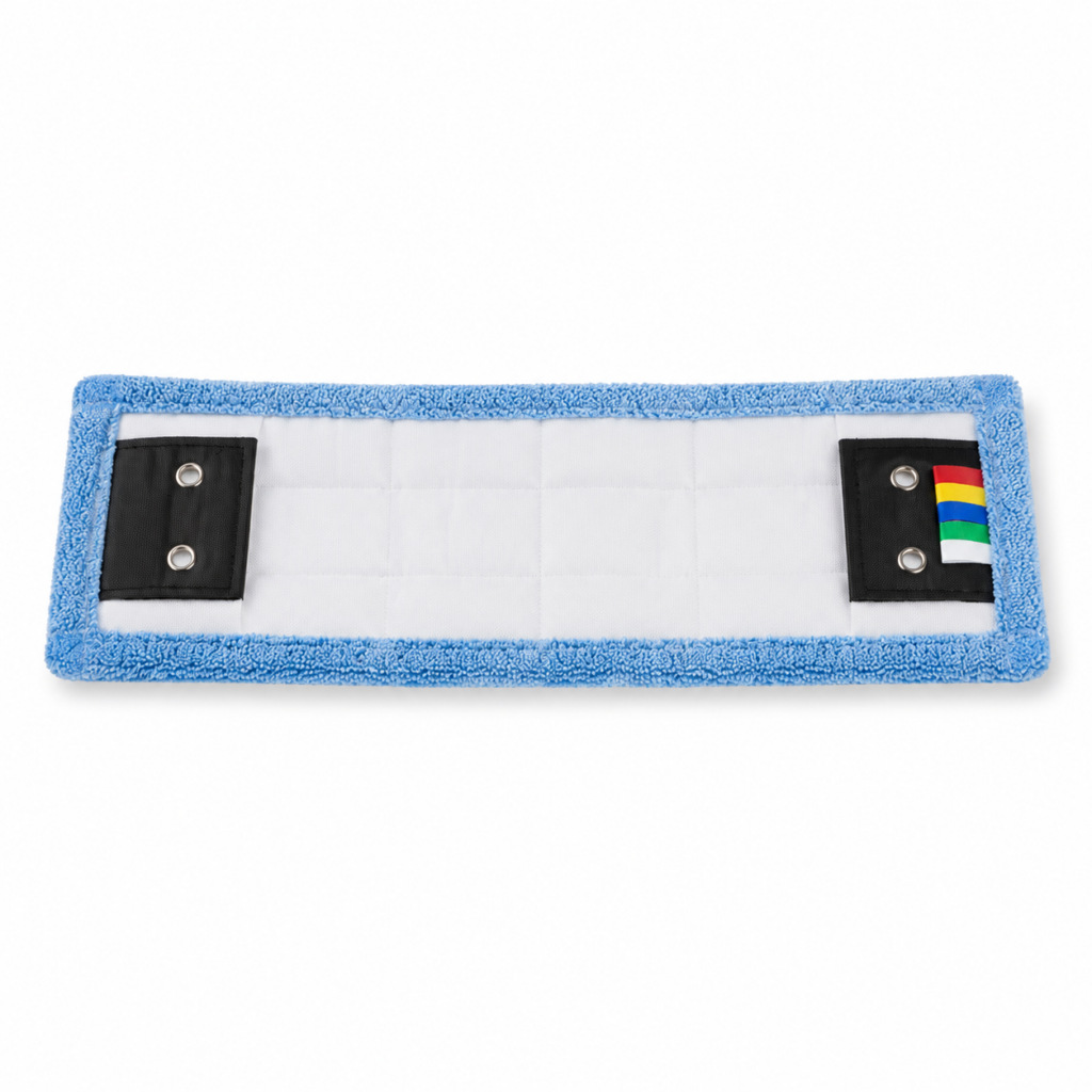 Frange microfibre de nettoyage - Poches et languettes avec 2 trous - Bleue - Longueur 40 cm